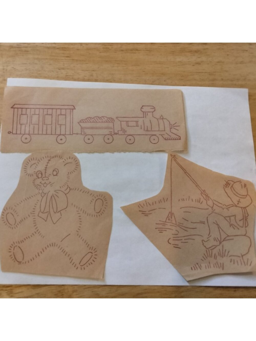 Vintage Embroidery Transfers  Bear Fisherman Train Childrens Iron On Patterns